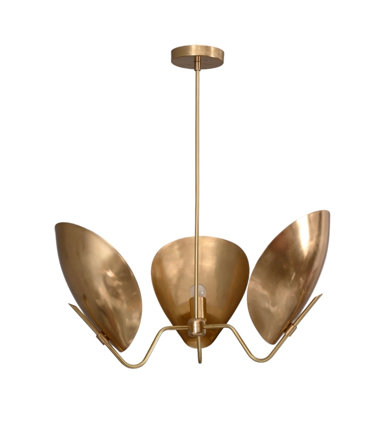 3 Light Curved Shades Pendant Mid Century Modern Raw Brass Sputnik chandelier light Fixture