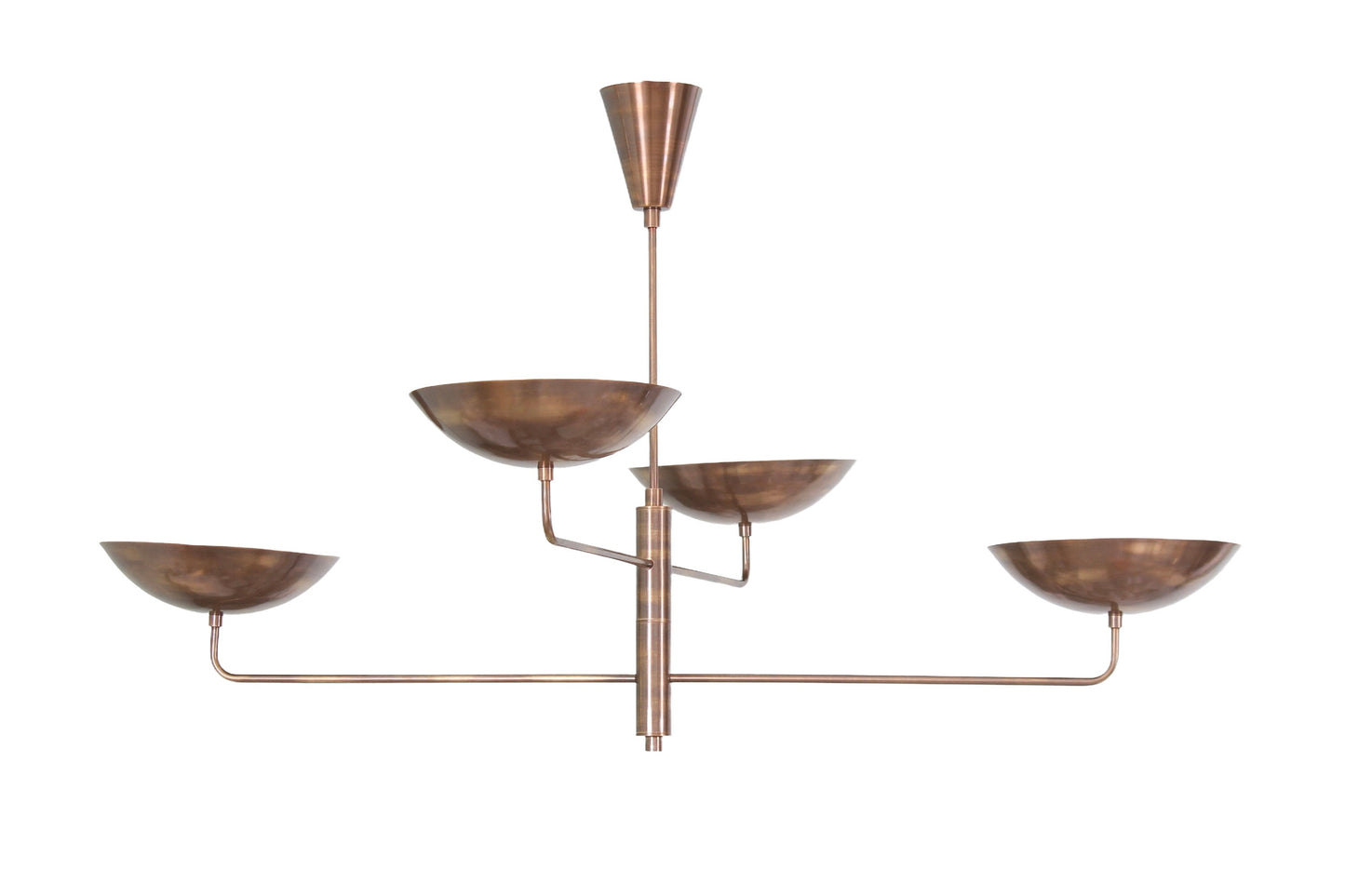 a metal chandelier with five bowls hanging from it