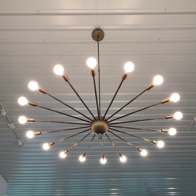 18 Light Mid Century Brass Sputnik chandelier light Fixture