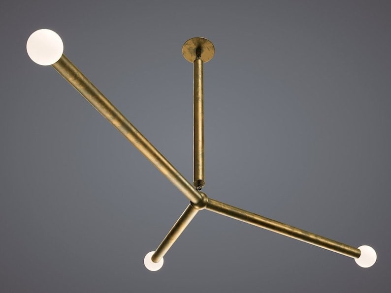 3 Light Mini Modern Brushed Brass Sputnik chandelier light Fixture